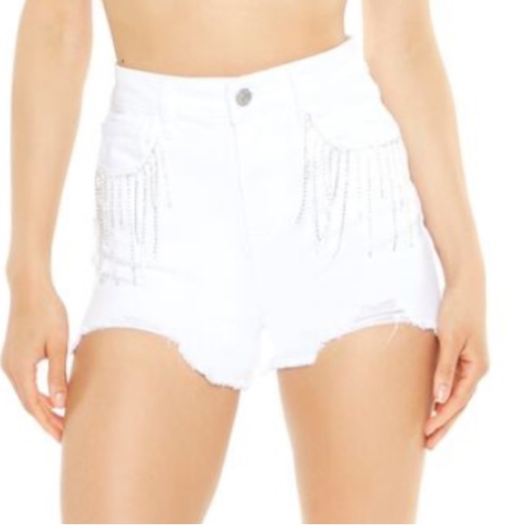 White fringe shorts with rhinestones - Picture 1 of 2